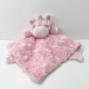 Super Star Baby Pink Unicorn Plush Rattle Lovey Security Blanket Faux Fur